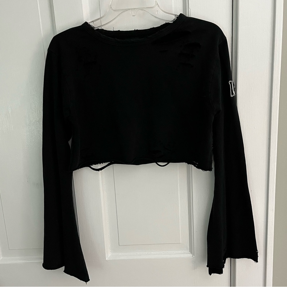 LF Los Angeles Black Distressed Cropped Cotton Top Small Grunge Witch Streetwear